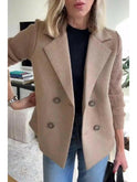 Lumina Wear Harper casual coat with pink patchwork button sleeves, stylish and comfortable for everyday wear.