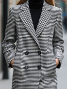 Black Enid double-breasted checked wool coat by Lumina Vancouver featuring a tailored fit and classic pattern.