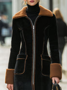 Elena | Long Plush Coat with Elegant Contrast Trim - Lumina - Lumina Vancouver