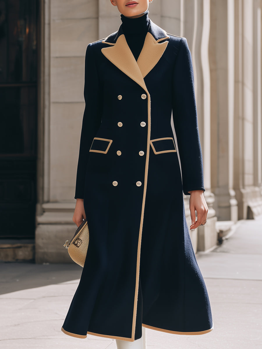 Nadia | Double-Breasted Coat with Camel Contrast Details - Lumina - Lumina Vancouver
