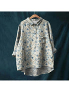 Gray Natasha Art Elegant Floral Collection Blouse by Lumina Vancouver featuring a stylish, artistic floral design on a lightweight blouse.