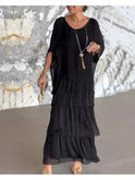 Dark green Caroline loose round neck dress by Lumina Wear, flowing fabric with a relaxed fit and casual style.