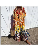 Colorful boho maxi dress by Lumina Wear featuring vibrant patterns and flowing fabric, perfect for casual summer wear.