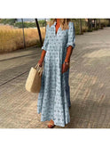Lumina Wear MIA boho dress in blue, lightweight fabric, with flowing silhouette and casual style, perfect for summer wear