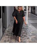 Red Carla elegant puff-sleeve dress by Lumina Wear, showcasing a stylish design with puffed sleeves and a fitted silhouette.