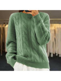 Beige Lumina Wear Camila elegant knit sweater with a relaxed fit, featuring a soft texture and classic crew neckline.