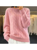 Beige Camila Lumina Wear elegant knit sweater featuring a cozy, stylish design with a high neckline and ribbed cuffs.