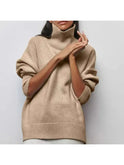 Blue Lumina Wear Mia cozy turtleneck sweater with long sleeves and ribbed cuffs, perfect for cold weather.