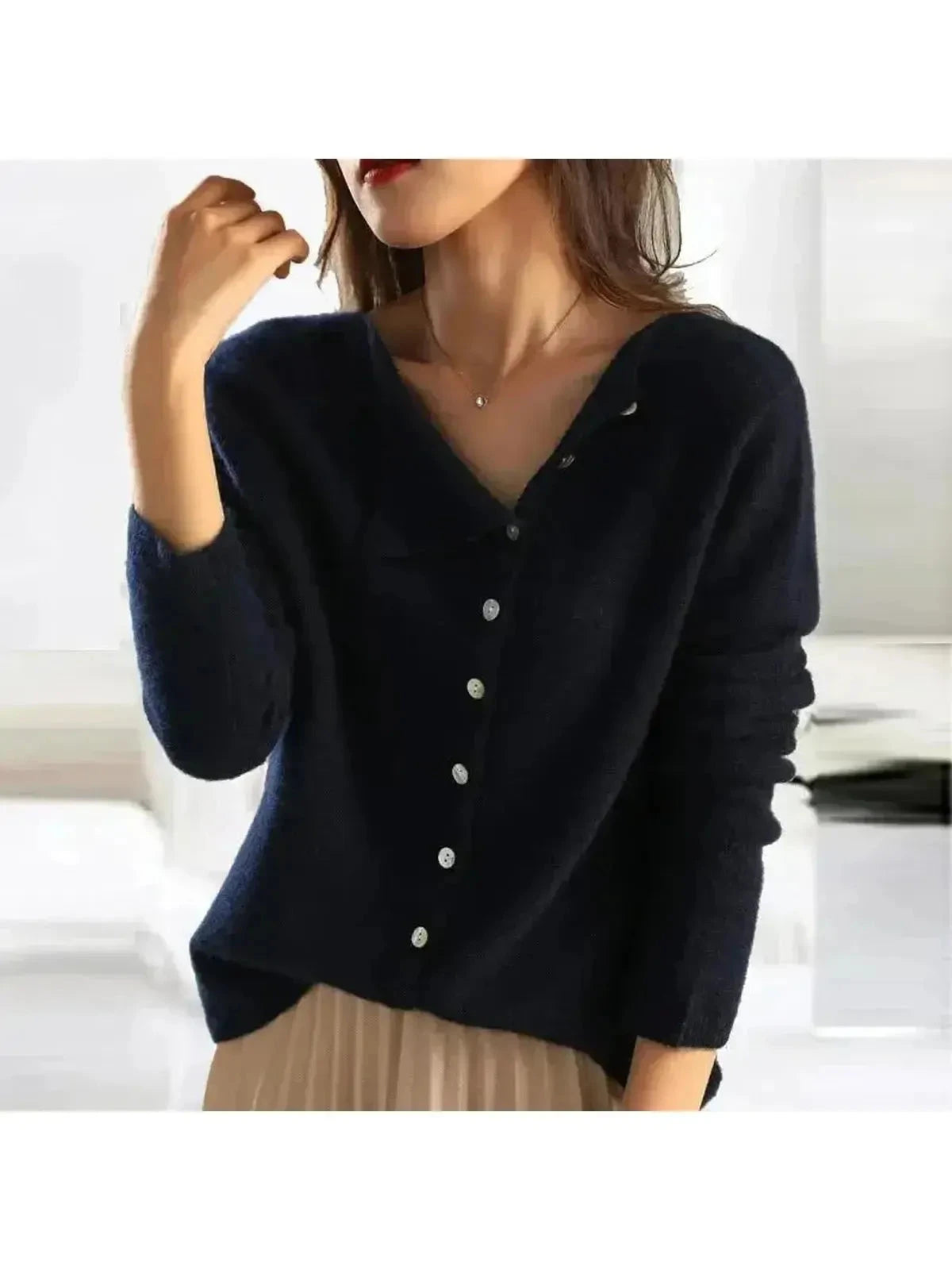 Grey Lumina Wear Malu knitted sweater, cozy long-sleeve sweater with a textured knit pattern, one-size fits most.