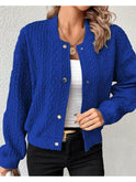 Grey Amaia cardigan by Lumina Wear, shown on a model, with a relaxed fit and button-front design.