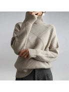Lumina Vancouver Nora turtleneck sweater in khaki, short fall-sleeve design, cozy knit, size small, perfect for layering.