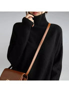 Lumina Vancouver Nora turtleneck sweater in khaki, front view showing cozy knit fabric and classic neckline.
