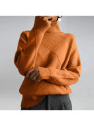 Lumina Vancouver Nora khaki turtleneck sweater, end-of-sale, slim fit, cozy knit, casual style, front view.