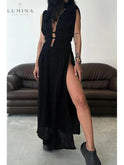 Light beige Lumina Wear Marylou boho maxi dress with flowing fabric and relaxed fit, perfect for casual and holiday wear.