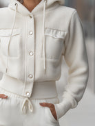 White Marla Cropped Hoodie Jacket by Lumina Vancouver, stylish lightweight jacket with a hood and casual fit.