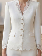 White Pearl Blazer jacket by Lumina Wear, tailored fit with lapel collar, shown on a model.