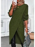 Khaki Serena knitted maxi dress by Lumina Wear, featuring a long, flowing design with textured knit fabric and elegant style.