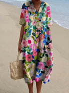 Lumina Vancouver Jovana multi-color flower dress with vibrant floral pattern, perfect for stylish spring or summer wear.