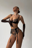 Black Quiterie Lace Lingerie Set by Lumina Vancouver featuring intricate lace details and a flattering fit.