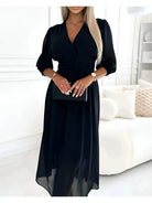 Black Jessamine Silk Maxi Dress by Lumina Vancouver, flowing maxi dress with elegant silk fabric and relaxed fit.