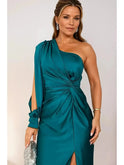 Violet Lumina Wear evening maxi dress with teal fabric and elegant design, perfect for formal occasions.