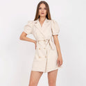 Apricot mini blazer dress named Aria Valentina Hale by Lumina Wear, featuring a stylish fitted design and chic collar.