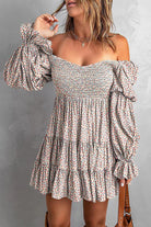 Apricot off-shoulder mini dress by Lumina Vancouver, Avalyn style, featuring a fitted silhouette and stylish neckline.