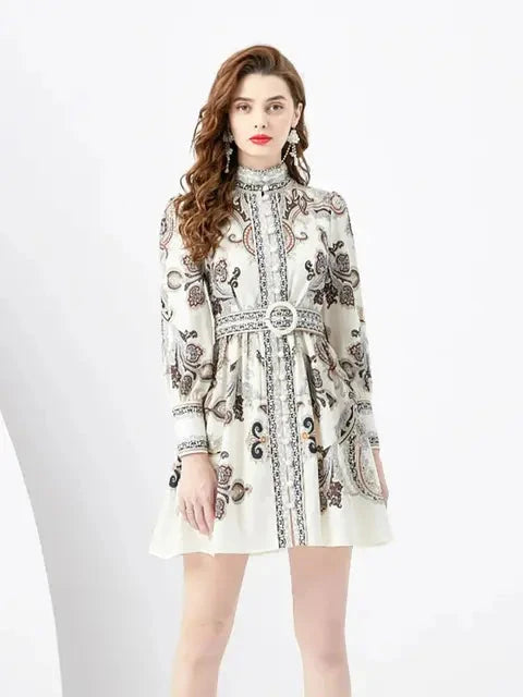 Lumina Vancouver Juno embroidered short mini dress in apricot, featuring delicate embroidery and a stylish, fitted silhouette.