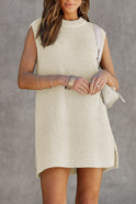 Apricot sleeveless knitted sweater dress by Lumina Wear, mini length with a cozy, stylish fit in the Nova collection.