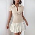Apricot Aria Waffle Knit Bodice Mini Dress by Lumina Wear, featuring a fitted bodice and short hem, styled on a model.