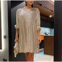 Black Celeste sequin mini dress by Lumina Wear featuring a loose fit and stylish design, perfect for evening wear.