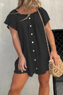 Black off-shoulder mini denim dress by Lumina Wear, featuring a stylish, fitted silhouette and casual chic design.
