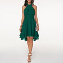 Black Lyra halter neck mini dress with layered skirt from Lumina Wear, shown on a model with a stylish, modern design.