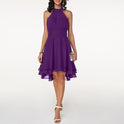 Black Lyra halter neck mini dress with layered skirt from Lumina Wear, featuring a fitted bodice and stylish design.