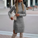 Black Lumina Wear Lyra mini dress with turtleneck and cable knit design, close-up of stylish, fitted knit fabric.