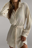 Black Nova pleated mini shirt dress by Lumina Wear, featuring a stylish mini length and classic collar details.