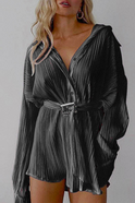 Black Nova Pleated Mini Shirt Dress by Lumina Wear, featuring a stylish mini dress design with pleated fabric.