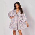 Blue Lumina Wear Elara chiffon mini dress featuring a floral pattern, short length, perfect for casual or semi-formal occasions.