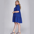 Blue Stina cotton linen blend mini dress by Lumina Vancouver, featuring a lightweight, casual design perfect for warm weather.