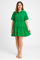 Blue Stina cotton linen blend mini dress by Lumina Vancouver, featuring a relaxed fit and casual style.