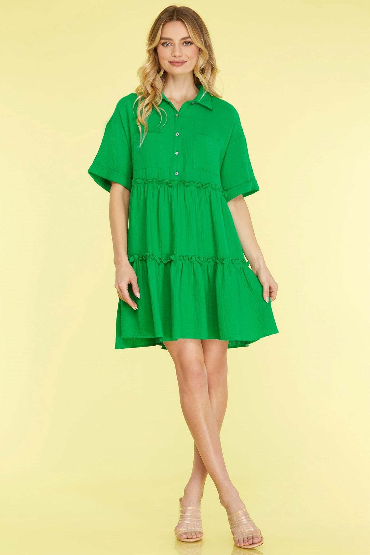 Blue Stina cotton linen blend mini dress by Lumina Vancouver, featuring a stylish, casual fit with short sleeves and a relaxed silhouette.