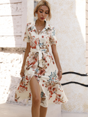 Blue Turid shirt dress by Lumina Wear featuring a floral button-down mini dress with a relaxed fit and stylish design.