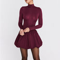 Lumina Wear Nova A-Line Mini Dress in claret, featuring a slim fit and stylish design, displayed on a model.