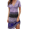 Green Lumina Wear Kira mini dress with relaxed fit and boho patchwork design, perfect for casual, stylish summer wear.