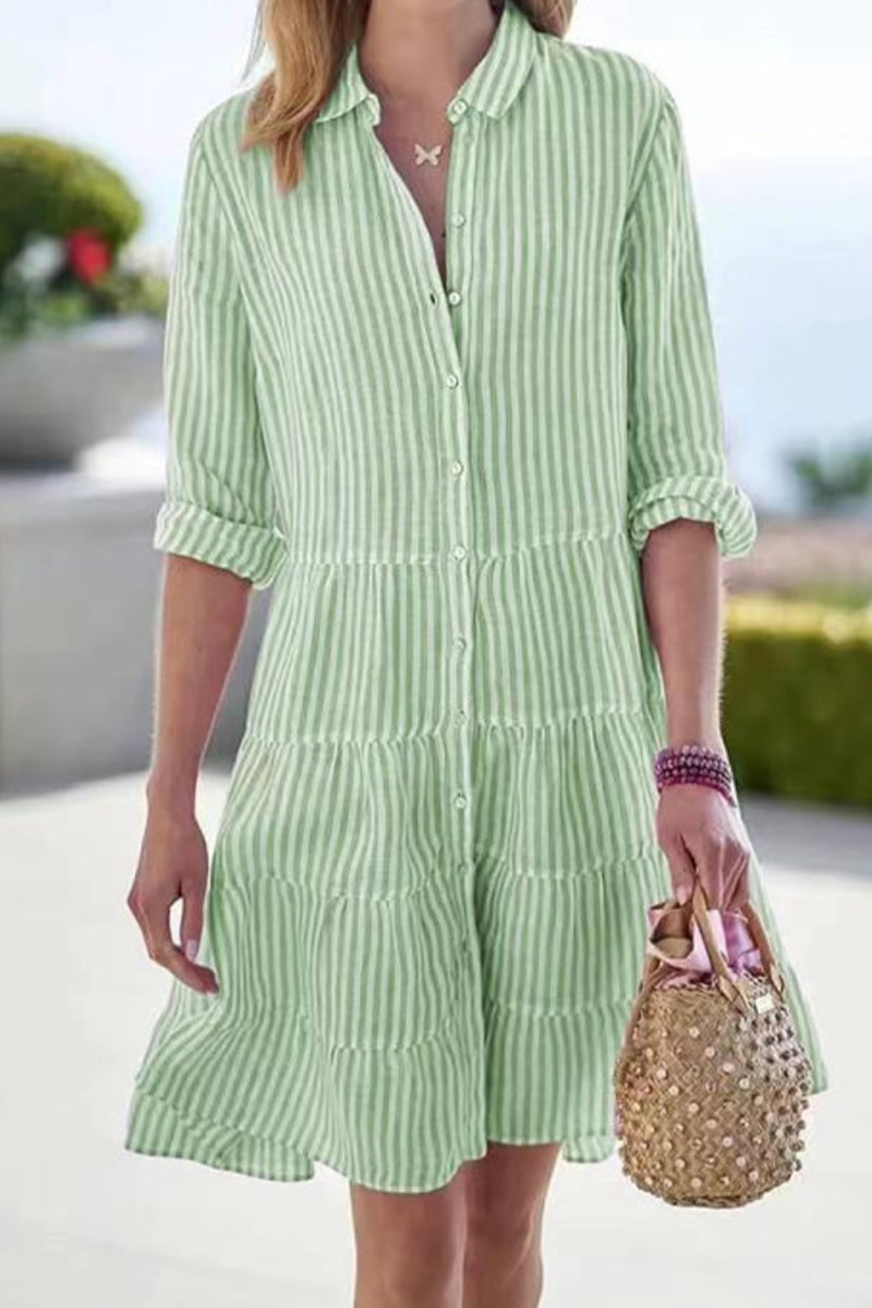 Green Hyacinth mini shirt dress by Lumina Vancouver featuring a button-down front and roll-up sleeves, size XS.