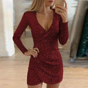 Lumina Wear Nova bodycon mini dress in grey with deep V-neck, fitted silhouette, sleeveless design, and stylish short length.
