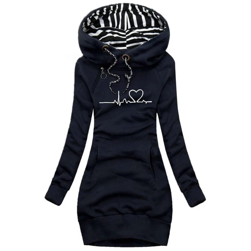 Women’s Hoodie Dress – Slim Fit – Cotton Blend – Long Sleeve – Graphic Print – Pockets by Lumina Vancouver