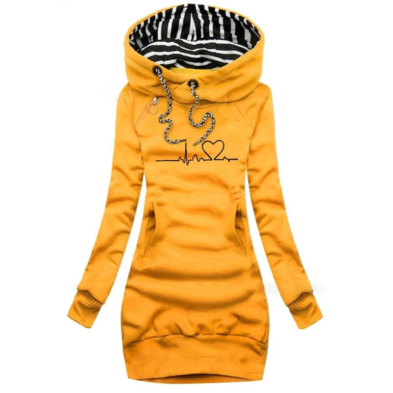 Women’s Hoodie Dress – Slim Fit – Cotton Blend – Long Sleeve – Graphic Print – Pockets by Lumina Vancouver