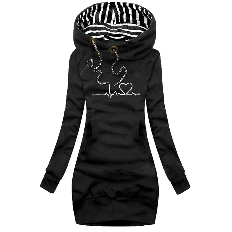 Women’s Hoodie Dress – Slim Fit – Cotton Blend – Long Sleeve – Graphic Print – Pockets by Lumina Vancouver