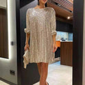 Lumina Wear Aria Sapphire sequin mini dress, black with shimmering sequins, fitted short dress for elegant occasions.